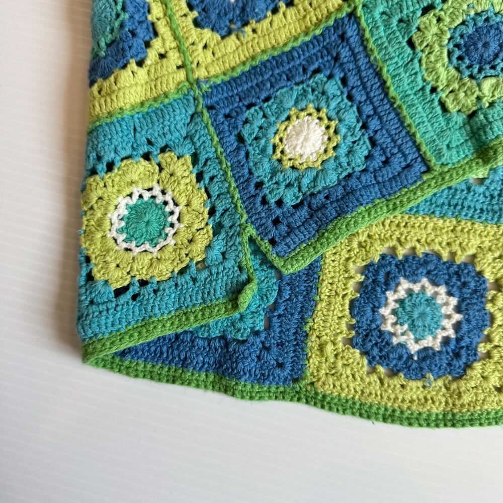 Sigrid Olsen Crochet Tank Top L Granny Square Boho Linen Cotton Cropped Petite - Picture 4 of 12